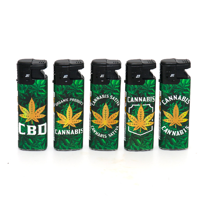 briquet turbo lux vert feuilles de cbd