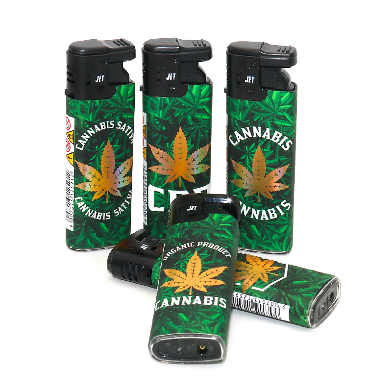 briquet turbo lux vert feuilles de cbd